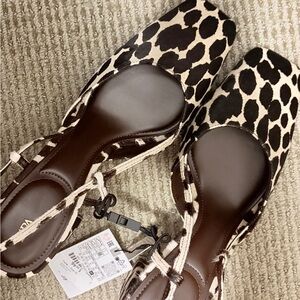 Zara Black and Cream Animal Print Flats